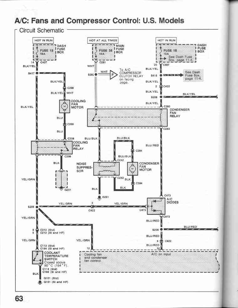 63-0 A/C: Fans and Compressor Control: US Model -Circuit Diagram